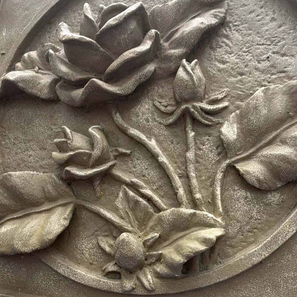 Beige Stone 3D Raised Rose Floral Relief Square Wall Plaque Hanging 9.5x9.5 in